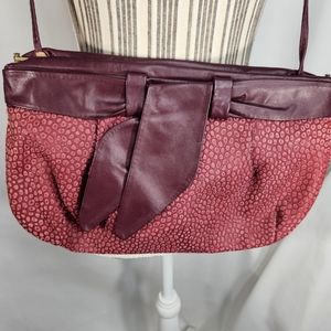 Vintage Letisse Textured Leather Mulberry Crossbody Bag or Clutch w/ Bow Accent